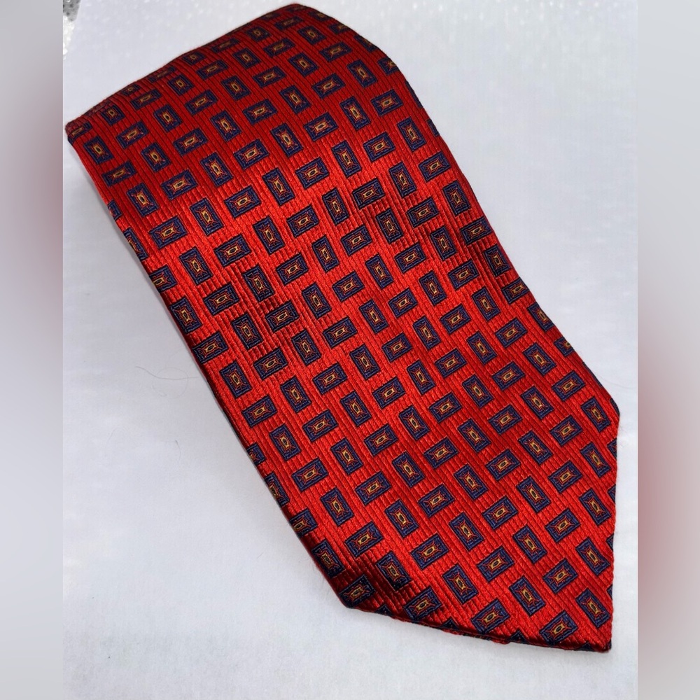 Robert Talbott Red Blue Gold Rectangular Pattern … - image 1